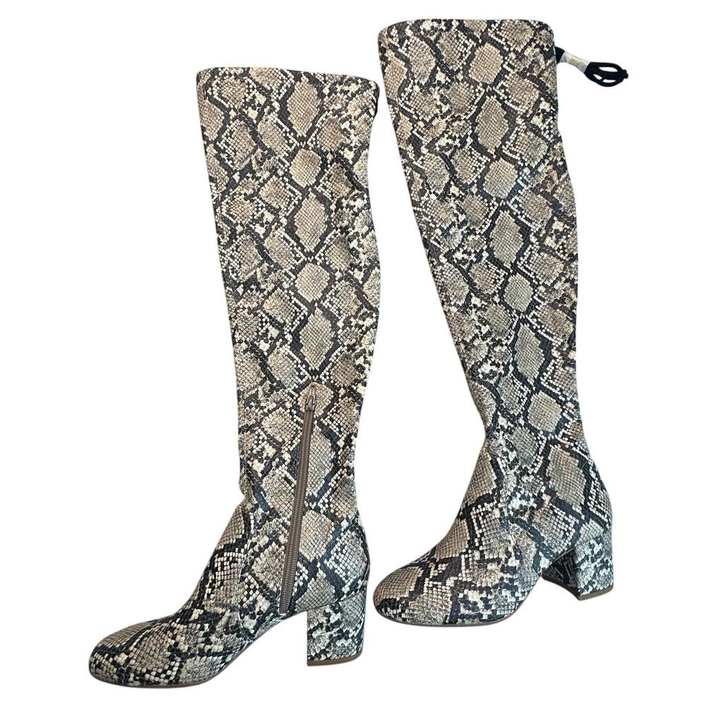 Gianni Bini Faux Snakeskin Over The Knee Block Heel Boots 5.5
